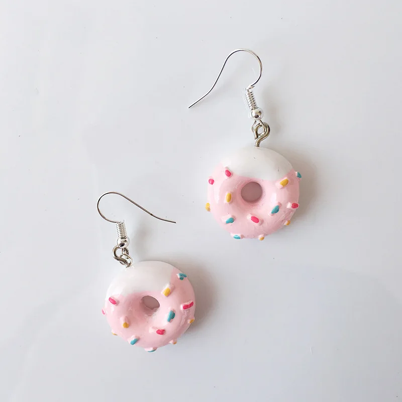 pink donuts Забавные милые серьги-пончики в виде пищевого торта для девочек, милые Мультяшные висячие серьги, креативные вечерние ювелирные изделия, подарок - Окраска металла: pink donuts