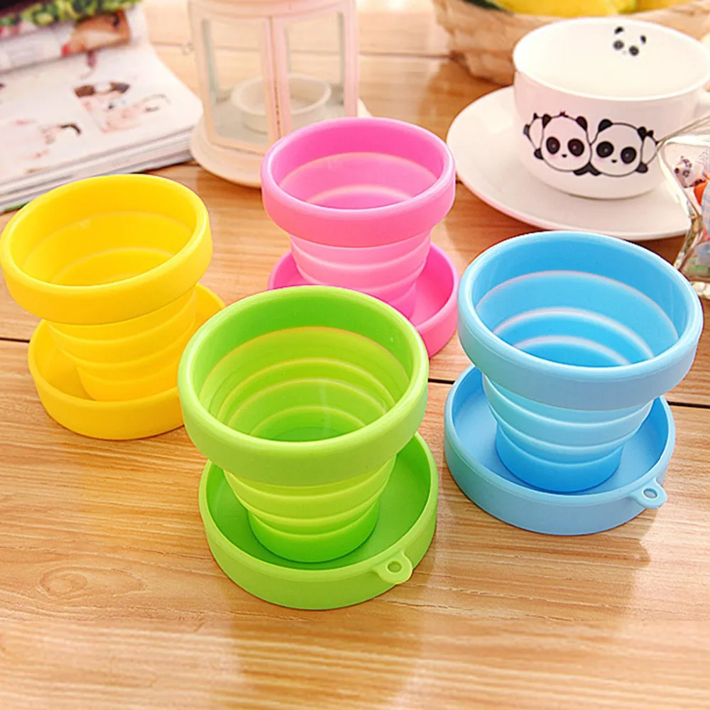 170 мл выдвижной Портативный силиконовые кружки складной универсальным шнуром