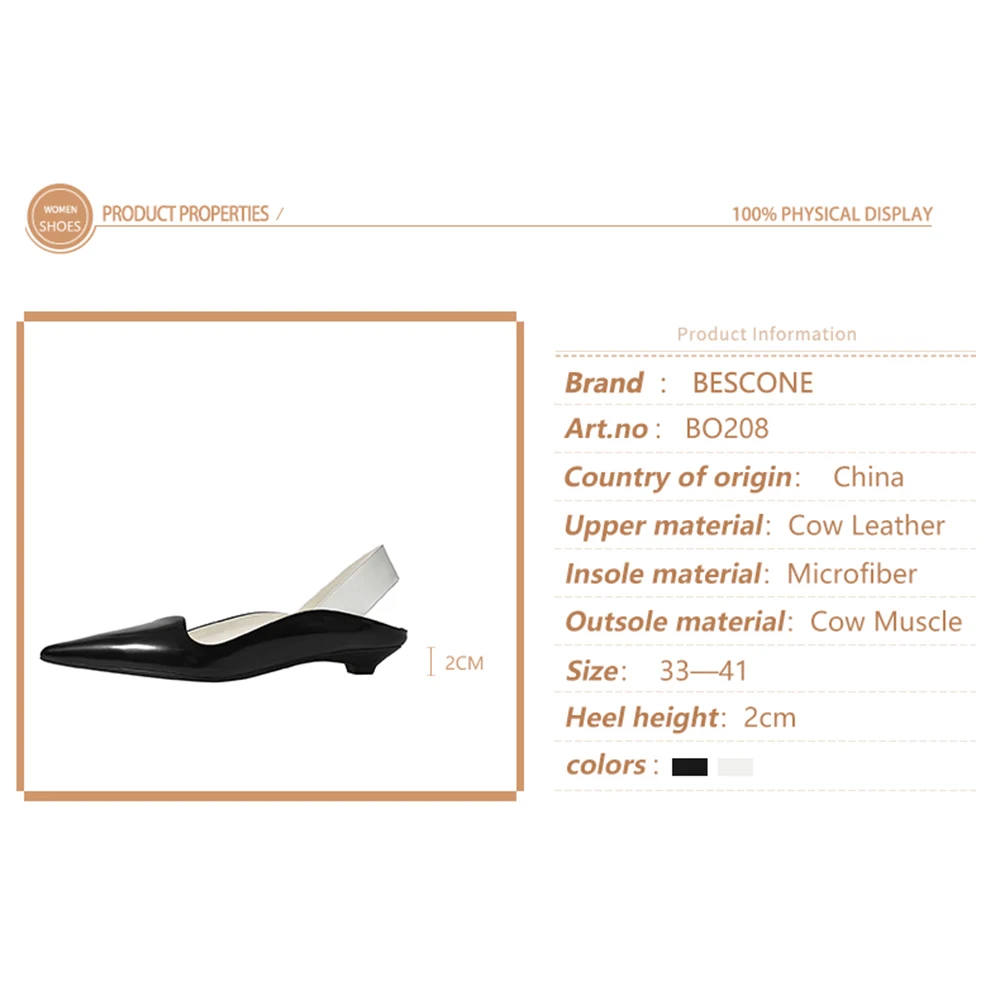 

BESCONE Summer Women Pumps Genuine Leather Low Heels Pointed Toe Casual Shoes Slingback Design Comfortable Ladies Pumps BO208
