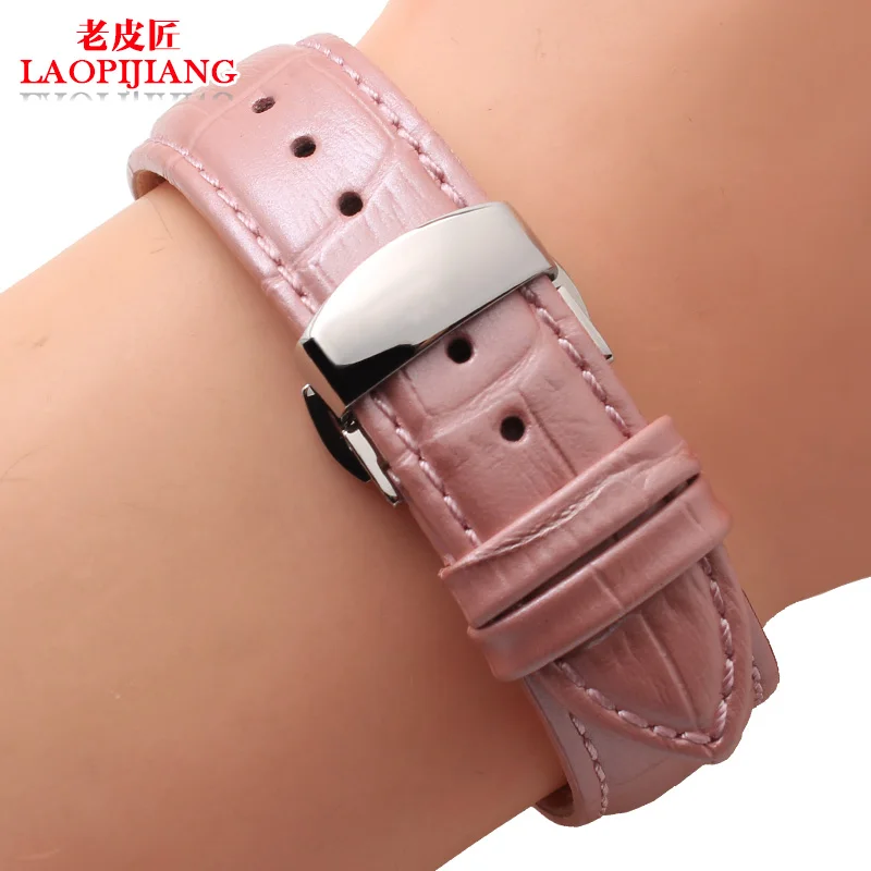 laopijinag New strap 16 mm and 18 20 22 leather quality green pink belt replacement | Наручные часы