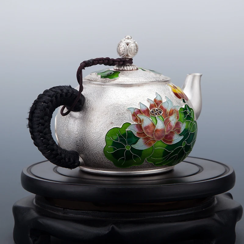 Cloisonne Серебряная бутылка чистое серебро 999 Чистая ручная работа Teaware бытовой