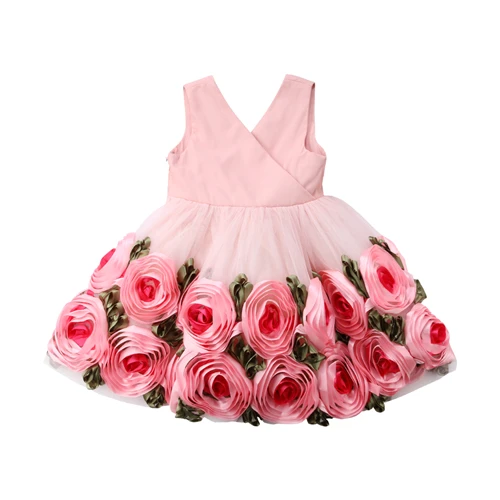 Summer Kids Baby Girl Rose Flower Lace Tutu Dress Vestidos Girls Toddler Bow Princess Wedding Party Pageant Formal Ball Dresses | Детская