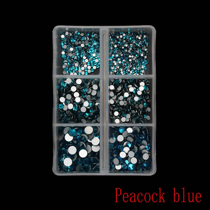 27 Peacock blue 1 коробка мульти Размеры Стекло ногтей Стразы смешанные цвета, плоский обратно усеяны искусственными драгоценными камнями; страз 3D обаяние драгоценные камни DIY Маникюр нейл-арта украшения - Цвет: 27 Peacock blue