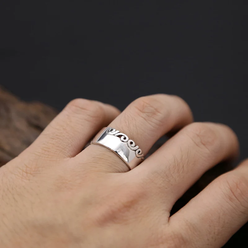 Настоящее 925 пробы серебро полые резные цветы регулируемое кольцо ювелирные