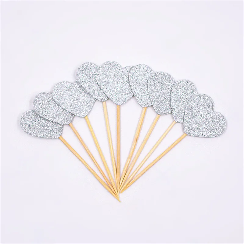 Блестящий Топпер для торта в виде сердца 10 шт. украшение на день рождения выпечки