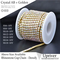 upriver 10yardsroll golden base densify claw shiny strass crystal ab rhinestone cup chain for making crafts