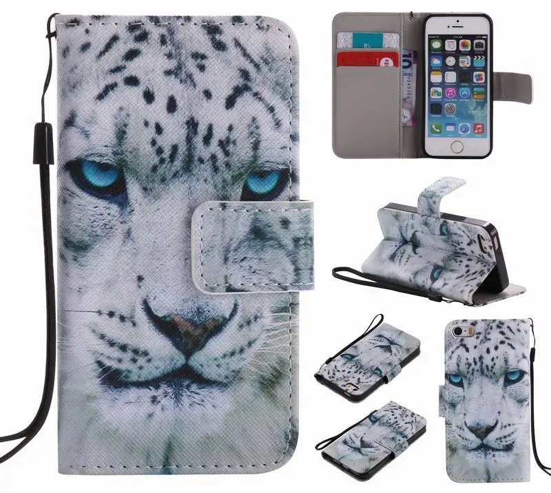 Для Coque iPhone 5S Чехол кожаный кошелек флип-чехол для телефона Apple iPhone 5 5S SE чехол милый мультяшный аниме Кот для девочек флип-чехол - Цвет: Style 6