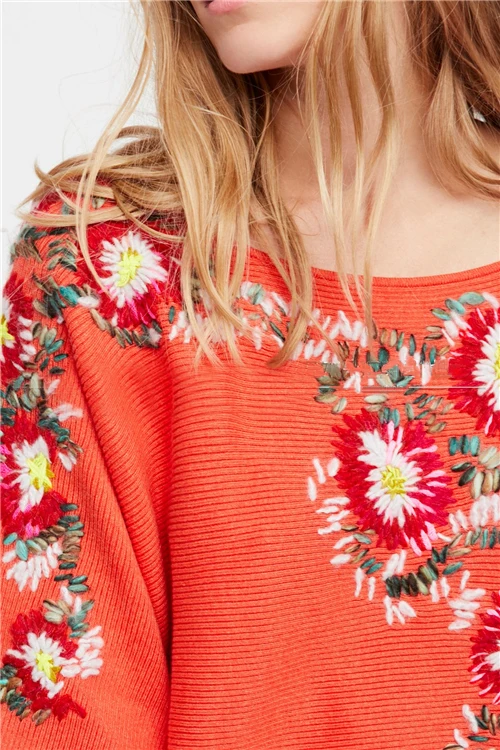 Ethnic Printed Embroidery Mexican Slash Neck Women Long Sleeve Pullover Sweater 2017 Autumn Luxury Brand Boho People Clothing | Женская