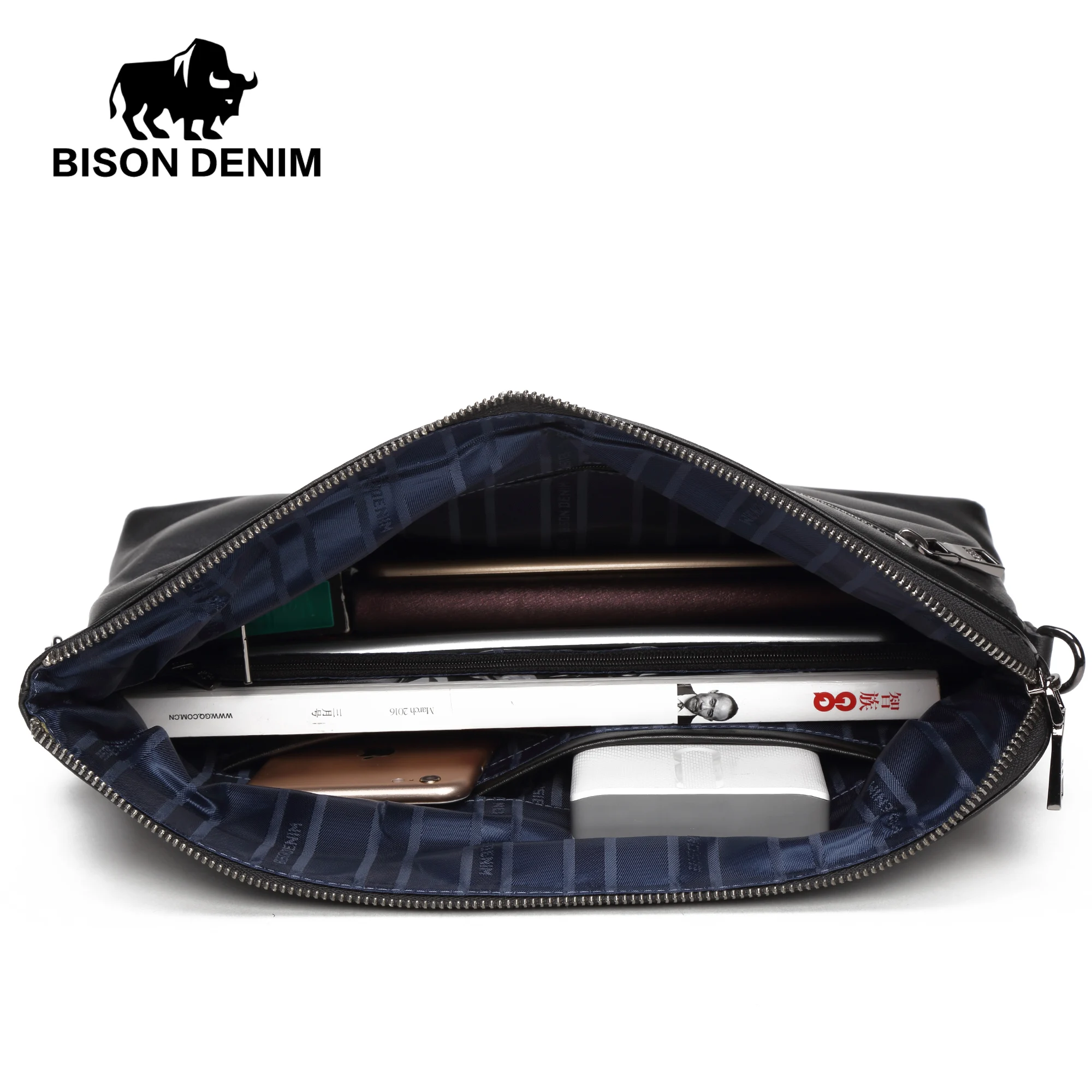 Бренд BISON DENIM мужская сумка из натуральной кожи повседневная мессенджер коровьей
