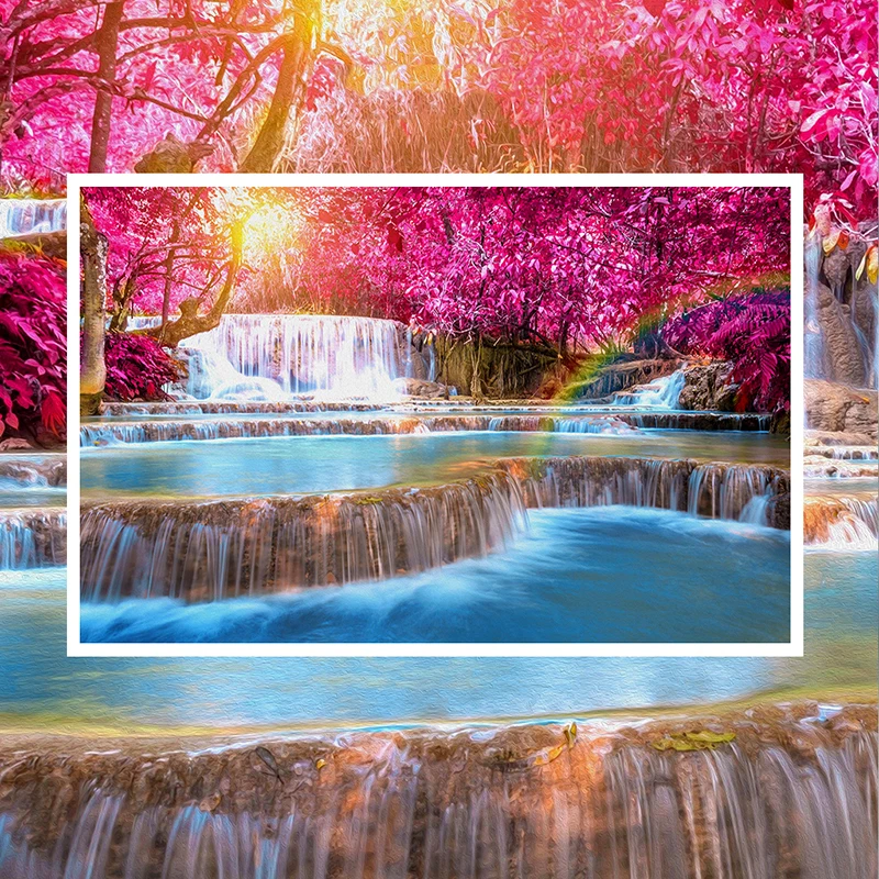 Фотообои современные водопады лес пейзаж фрески настенная ткань гостиная