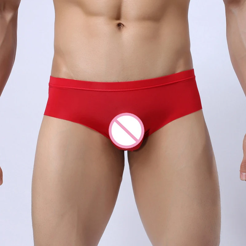 Плюс Размер U выпуклая сумка молочный лед шелк Блестящий Прозрачный Боксеры