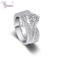 silver color wedding band jewelry flash white zircon rings engagement double rings for women