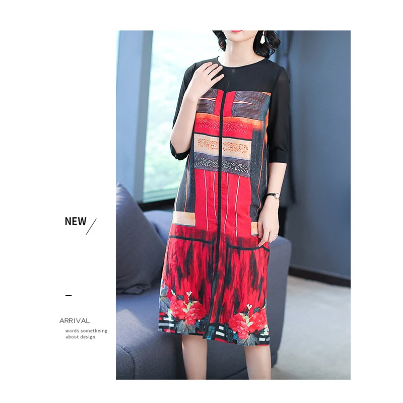 Платье женское длинное шелковое с цветочным принтом Свободный Повседневный