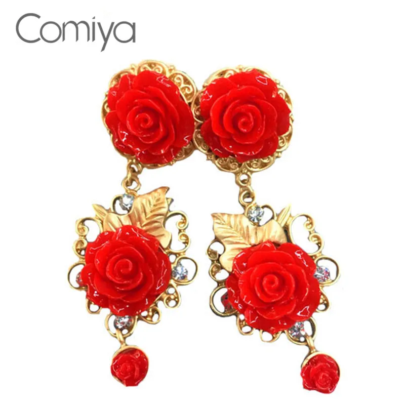 Женские винтажные серьги Comiya элегантные с красным цветком розы в американском