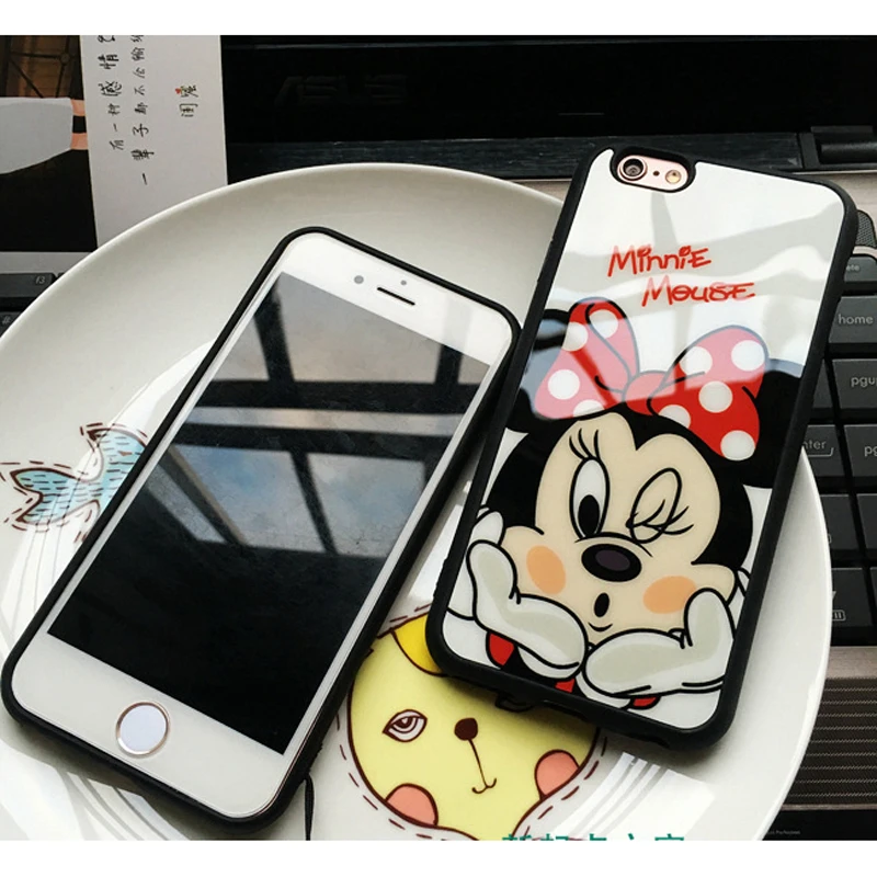 6 S & SE Дело 3D Мультфильм Микки Минни поцелуй Стекло Зеркало Силикона Случаях для