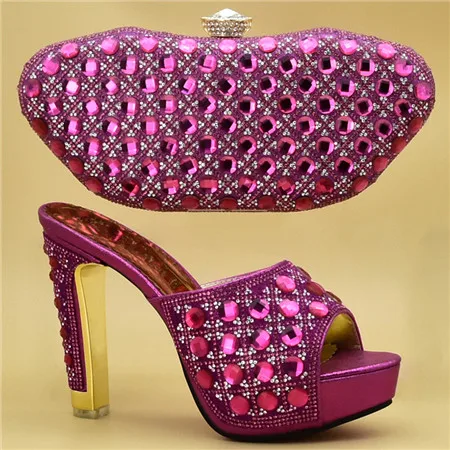 Fuchsia Комплект из обуви и сумки в африканском стиле г. Высококачественный комплект из туфель и сумочки в нигерийском стиле для вечеринки, женская свадебная обувь на высоком каблуке - Цвет: Fuchsia