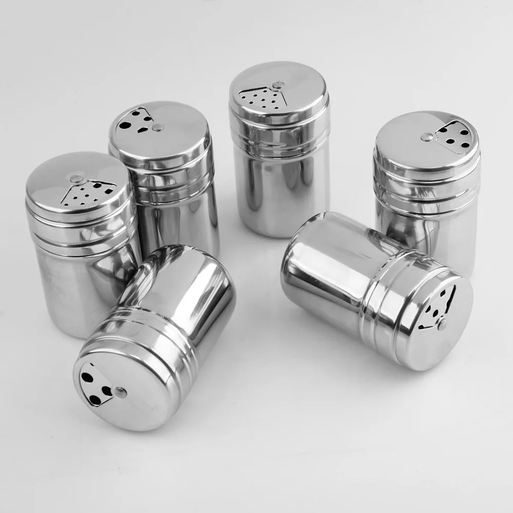 

6Pcs Stainless Steel Salt Sugar Spice Pepper Shaker Seasoning Cans Bottles for Camping Trip Kitchen Outdoor Cooking BBQ Cookware