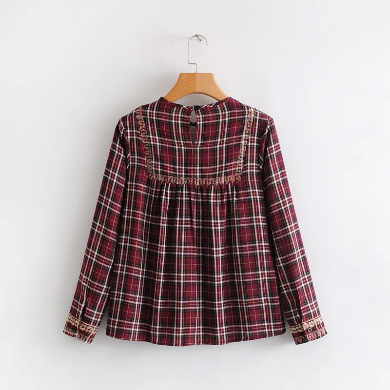 Женская блузка OMCHION Blusa винтажная красная с длинным рукавом и модной вышивкой