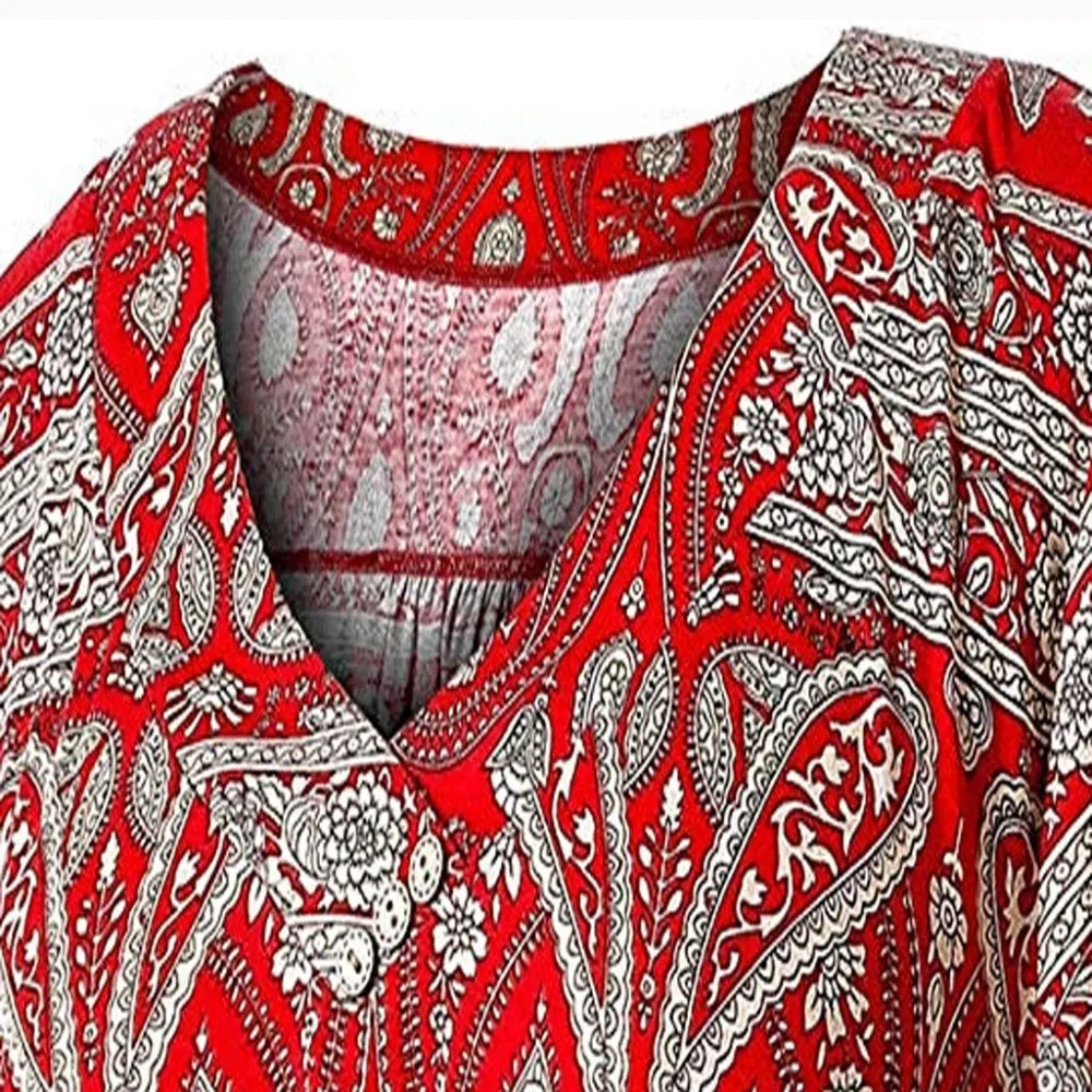 Fashion 2020 Summer Boho Floral Printed Loose Beach Party Shirt Women Casual V-Neck Button Short Sleeve T hot sale | Женская одежда