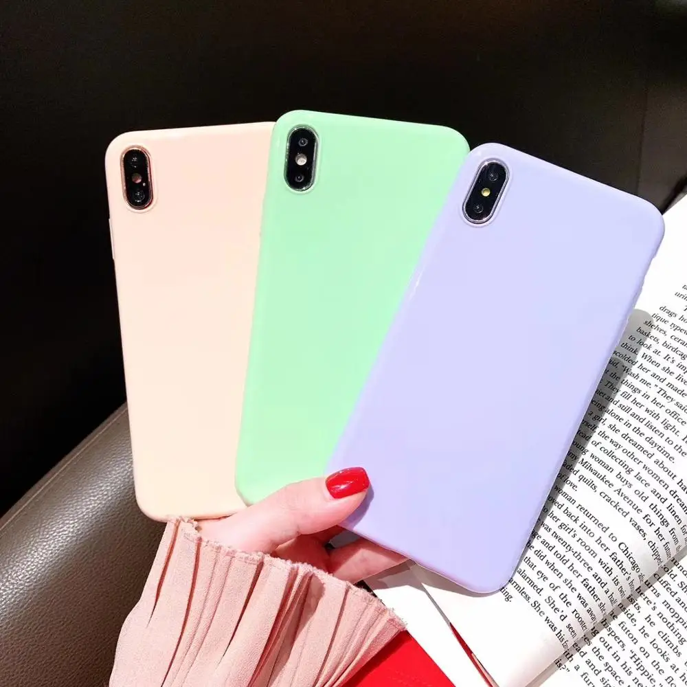 Candy Color Glossy Soft Silicon Cover for iPhone X XR XS Max Capa Fundas 8 7 6 6S Plus Plain Case Hoesjes |