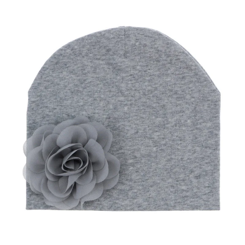gray D7 Sunlikeyou/новая весенняя шляпка для девочки, детские шапки для новорожденных, хлопковая мягкая эластичная шапочка с цветком, шапочка, теплая шапка для младенца шапка детская - Цвет: gray D7