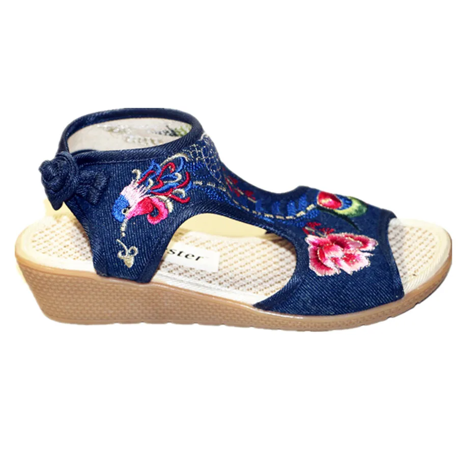 Женские Летние повседневные сандалии с цветочной вышивкой и открытым носком