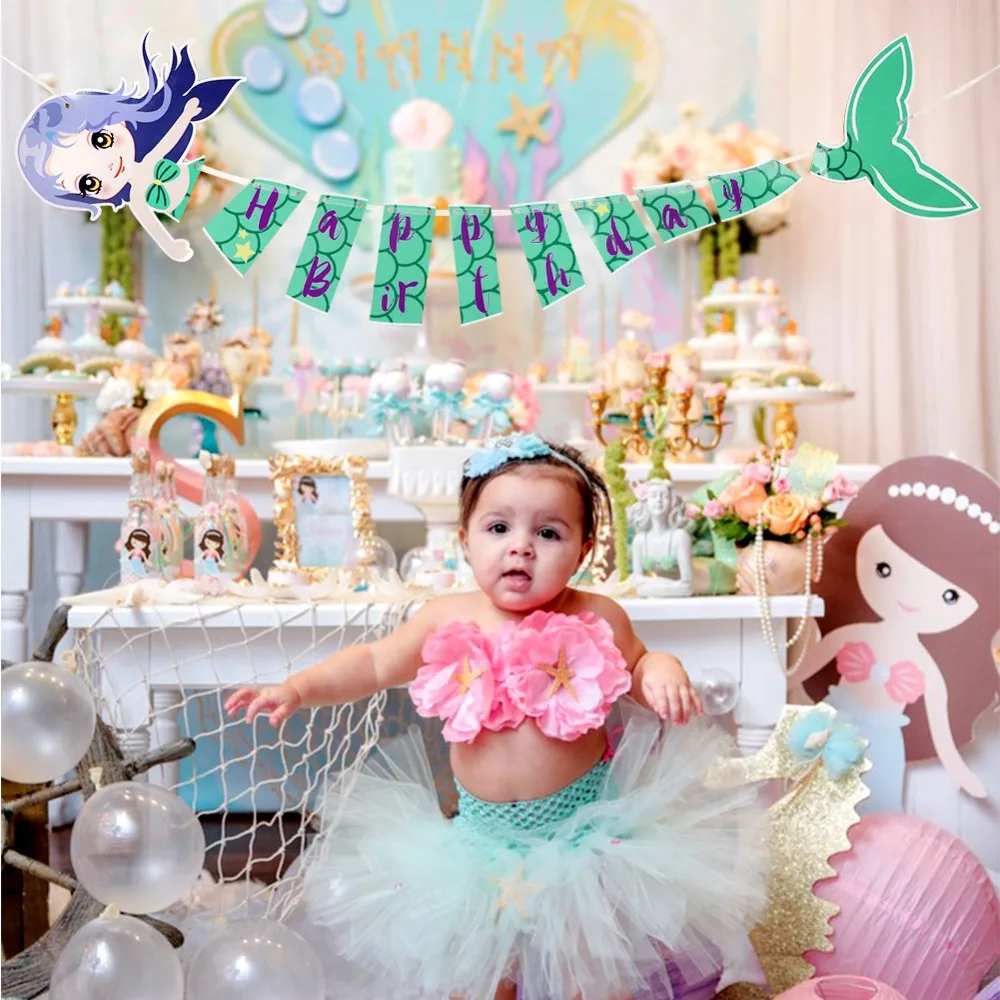 

OurWarm Under The Sea Party Decoration Mermaid Themed DIY Game Glitter Stickers Birthday Banner kids Gifts Ocean Party Supplies