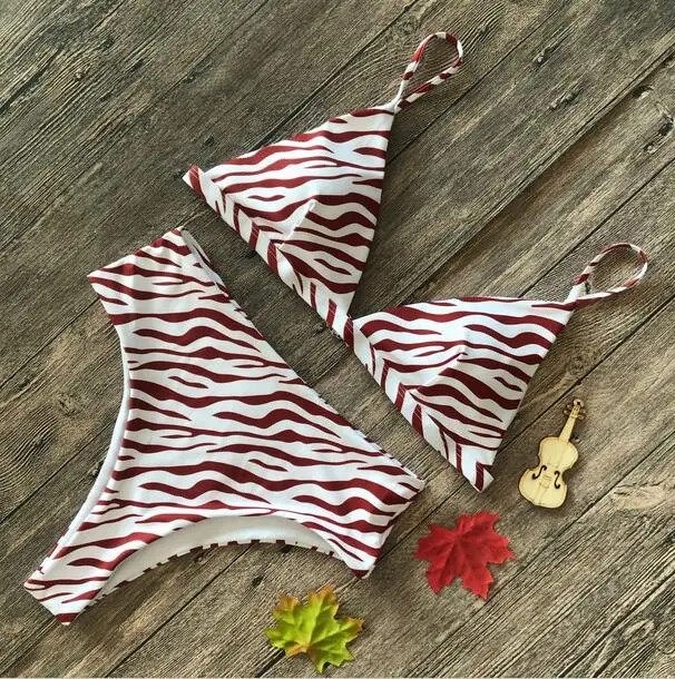 Red striped Леопардовый женский купальник с высокой талией, бикини, купальник Mujer, женский купальный костюм, комплект бикини, винтажный пляжный бикини для женщин - Цвет: Red striped
