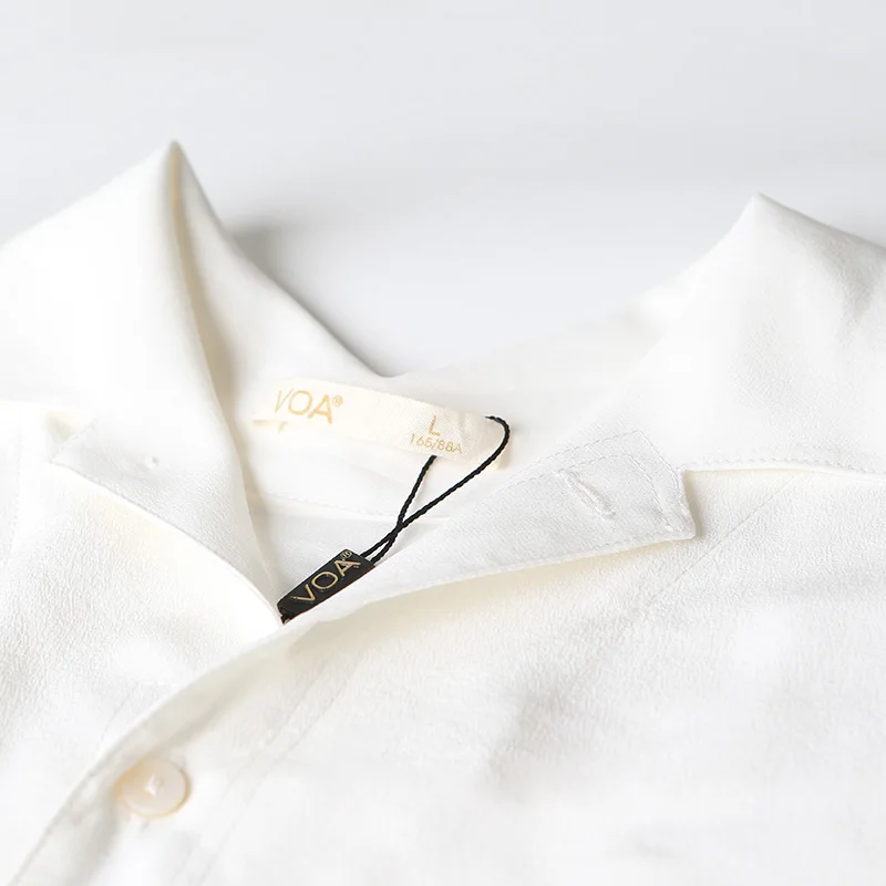 Женская шелковая рубашка VOA летняя белая с длинным рукавом большого размера 5XL B5352