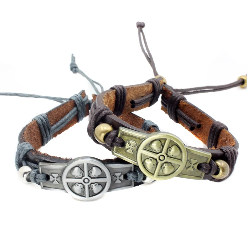 10# Наручный браслет из натуральной кожи с черепом, якорем и модным мужским украшением в коричневом и черном цвете.