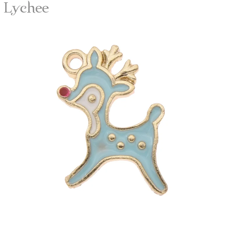 Lychee 5 шт. Модные сплав олень эмалевые Подвески Kawaii в форме животных разноцветные шармы DIY Подвеска ручной работы для изготовления ювелирных изделий - Окраска металла: Blue