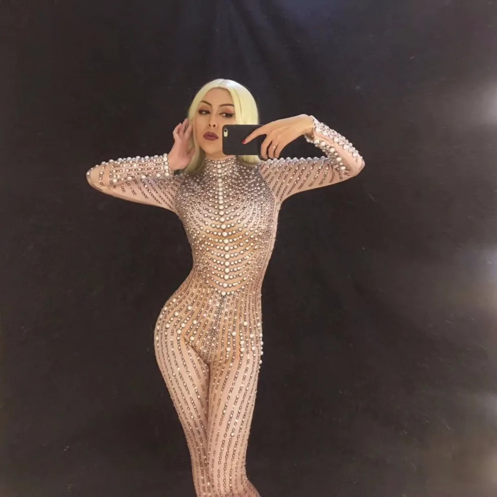 

Customize Women Sexy Nightclub Costumes for Singer Sparkling Crystals Bodysuit Nightclub Costumes Party Dancer Singer Bodysuit