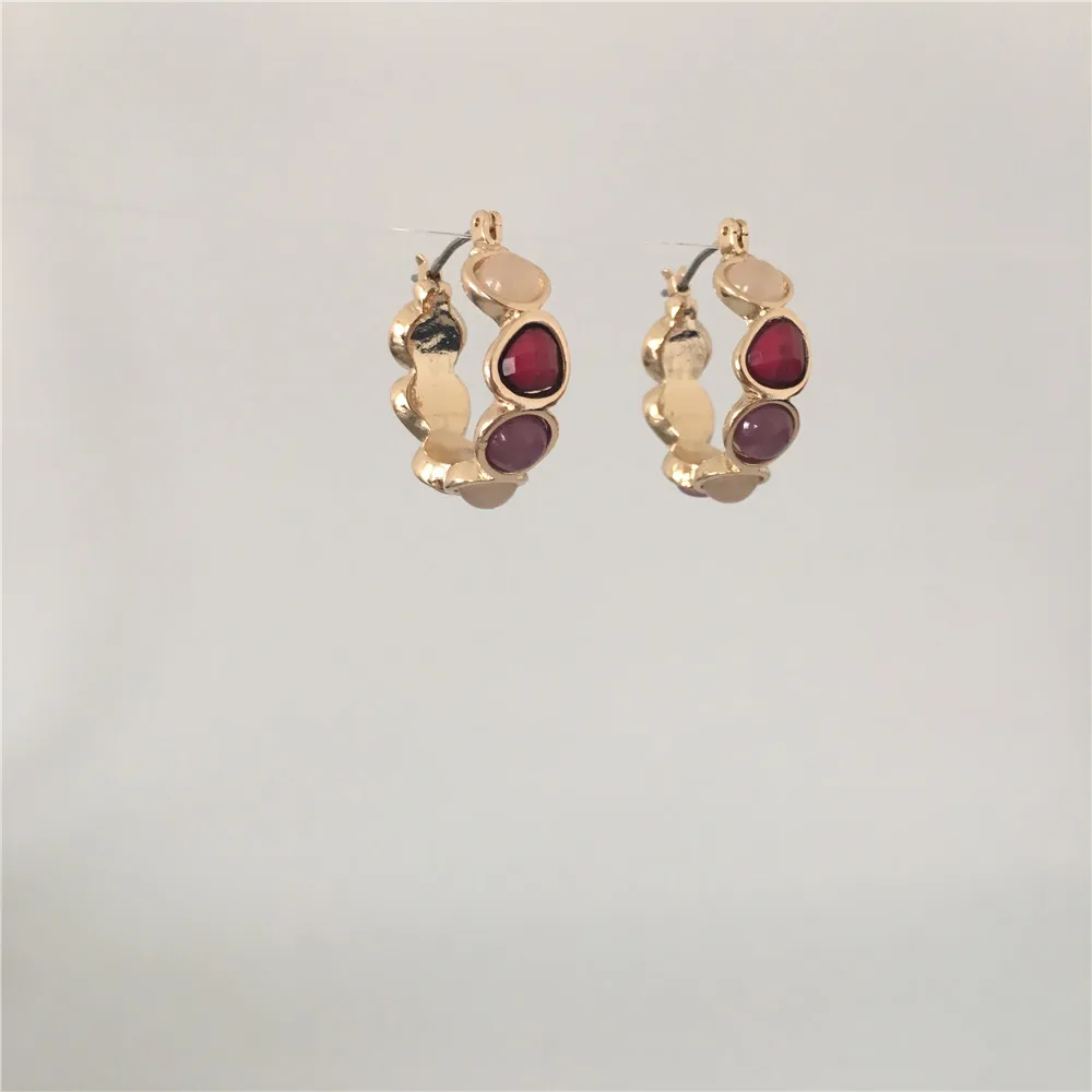 F/W Новое поступление, повседневные женские серьги, позолоченные, цветные, красивые, цветные серьги-кольца с камнем для женщин и девушек