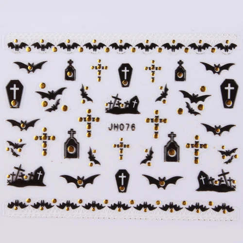 24 шт золото горный хрусталь Дизайн ногтей Хэллоуин самоклеящиеся Стикеры черный