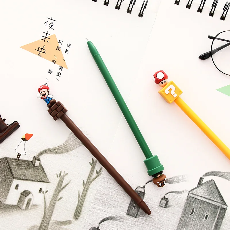Kawaii Stationery Lovely Cartoon Super Marie Gel Ink Pen Cute Game Mushroom Block 0.5mm Writing Pens School Office Kids Gift | Канцтовары