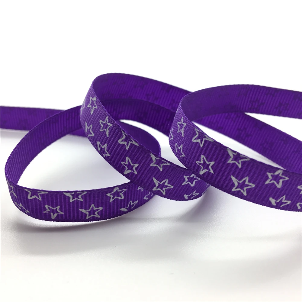 Purple 5 ярдов 3/8 ''10 мм Печатная пятиконечная звезда корсажная лента бант для волос/Рождество/свадьба сделай сам шитье,# GD101-110 - Цвет: Purple