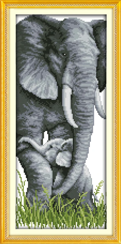 Kit de punto de cruz de elefante, madre e hijo, 14ct, 11ct, lienzo preestampado, bordado, costura hecha a mano