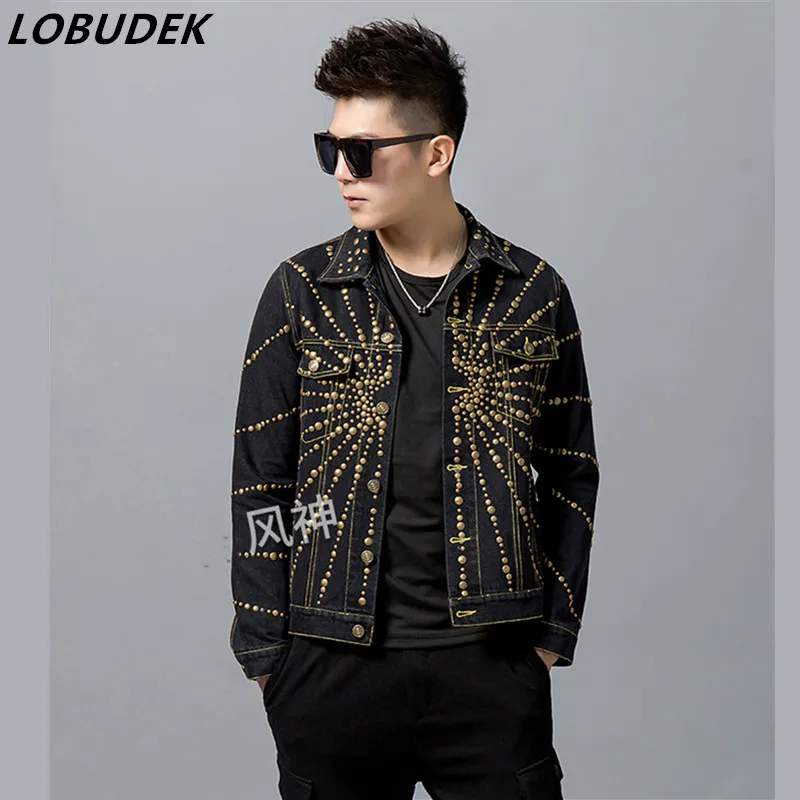 

Пиджак мужской, с заклепками, для ночного клуба, сценического выступления