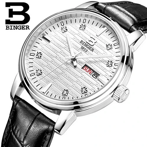 Швейцария Binger Лидер продаж Для мужчин модные кожаные кварцевые часы наручные