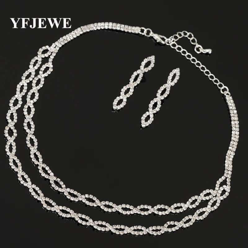 YFJEWE Austrian Crystal long Necklace Earrings Sets Fashion Wedding Accessories Jewelry Women Gold and Silver Color N327 | Украшения и