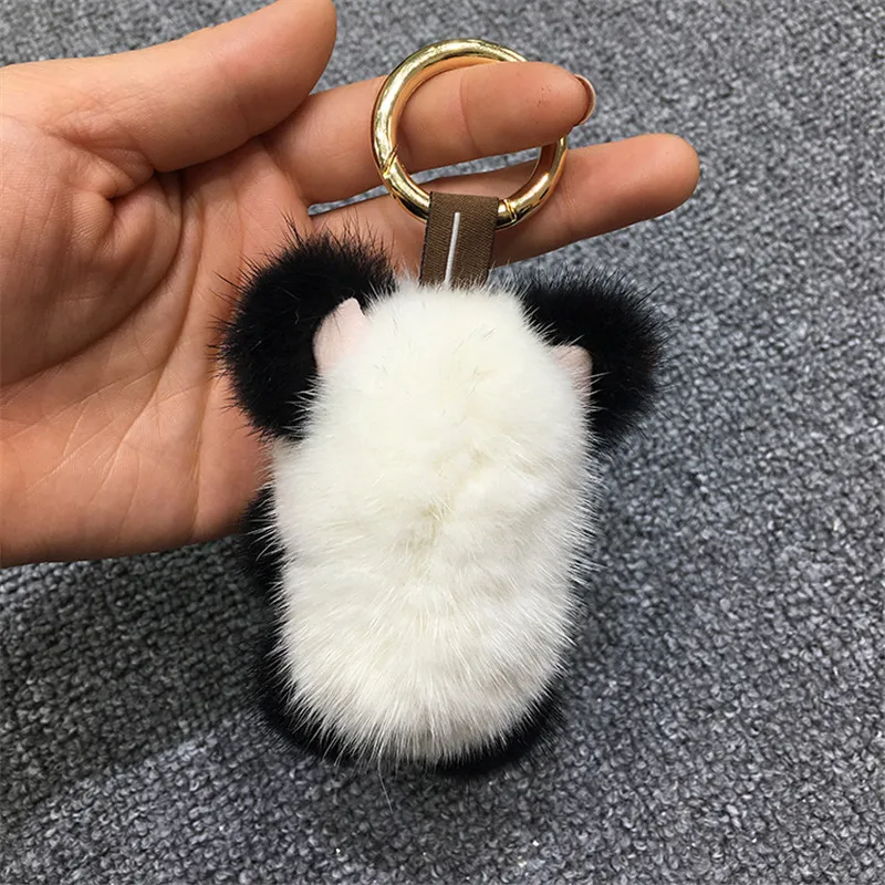 Натуральная 8 см мини модная мягкая кожа мех норки брелок панда кольцо Подарочная