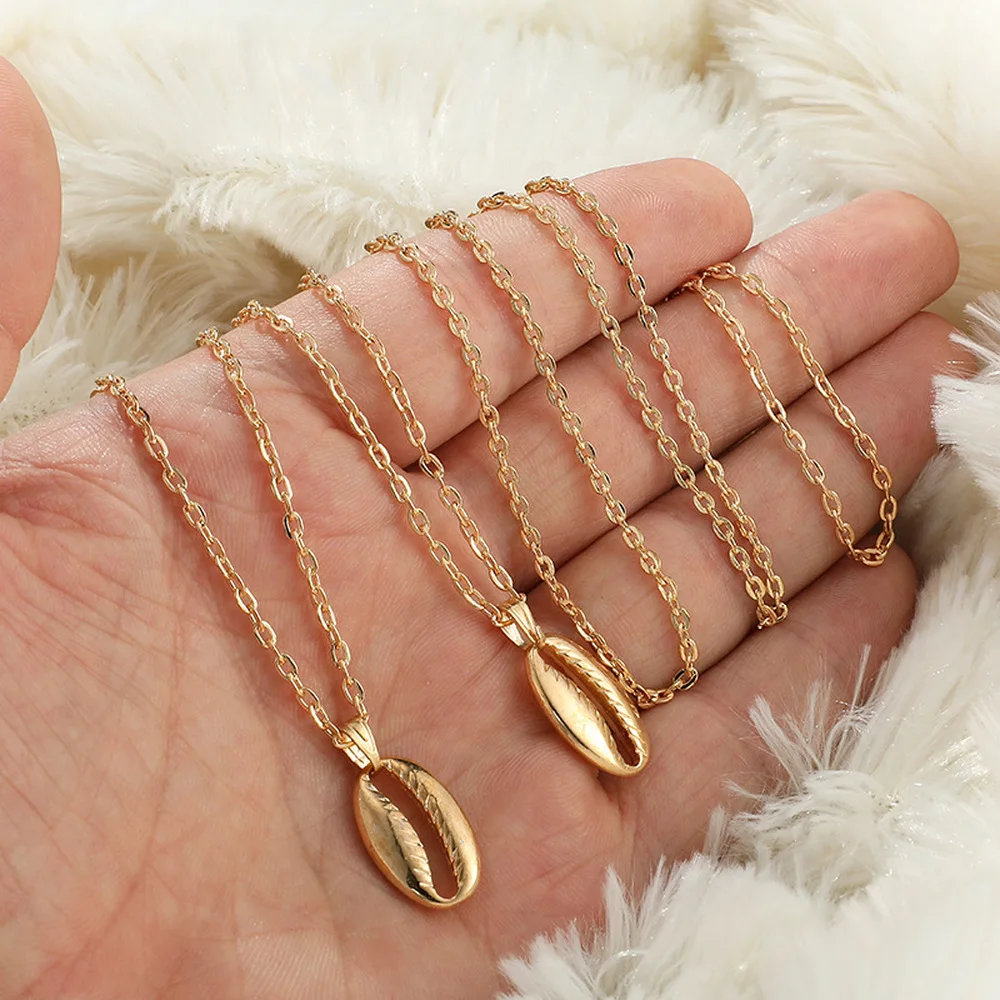 2019 винтажные Многослойные раковины Чокеры золотая цепочка Длинная с кулоном для