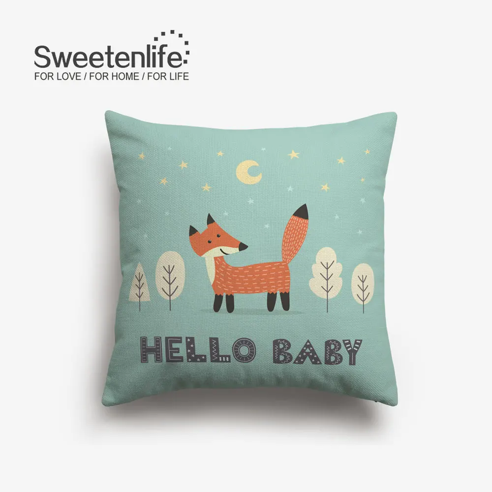 Sweetenlife акварель милые бегущая лиса Чехлы зеленого цвета с узором в виде листьев, Подушка для стула, 45x45 см/30x50 см наволочки Декор