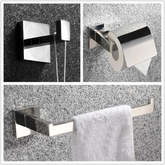 

Wholesale 3 pcs bath hardware sets 304 stainless steel paper holder robe hook towel rack