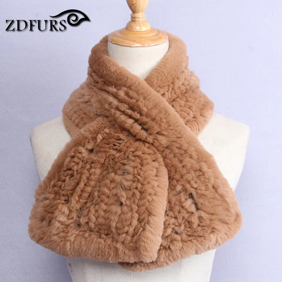 ZDFURS* Высокое качество, модные женские вязаные шарфы из меха кролика Рекс, натуральный меховой шейный платок, зимние меховые накидки, шарф рыбий хвост - Цвет: camel