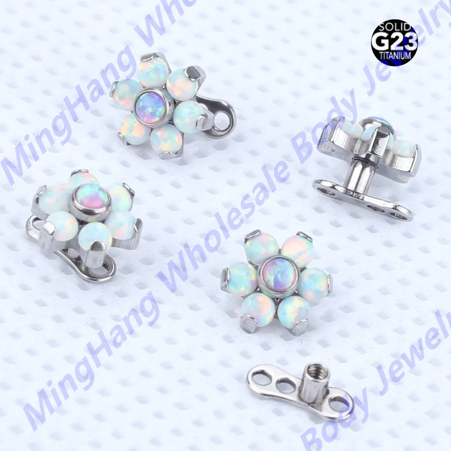 2pcs/lot Titanium Internally Threaded Opal Flower Micro Dermal Anchor Jewelry Body Piercing | Украшения и аксессуары