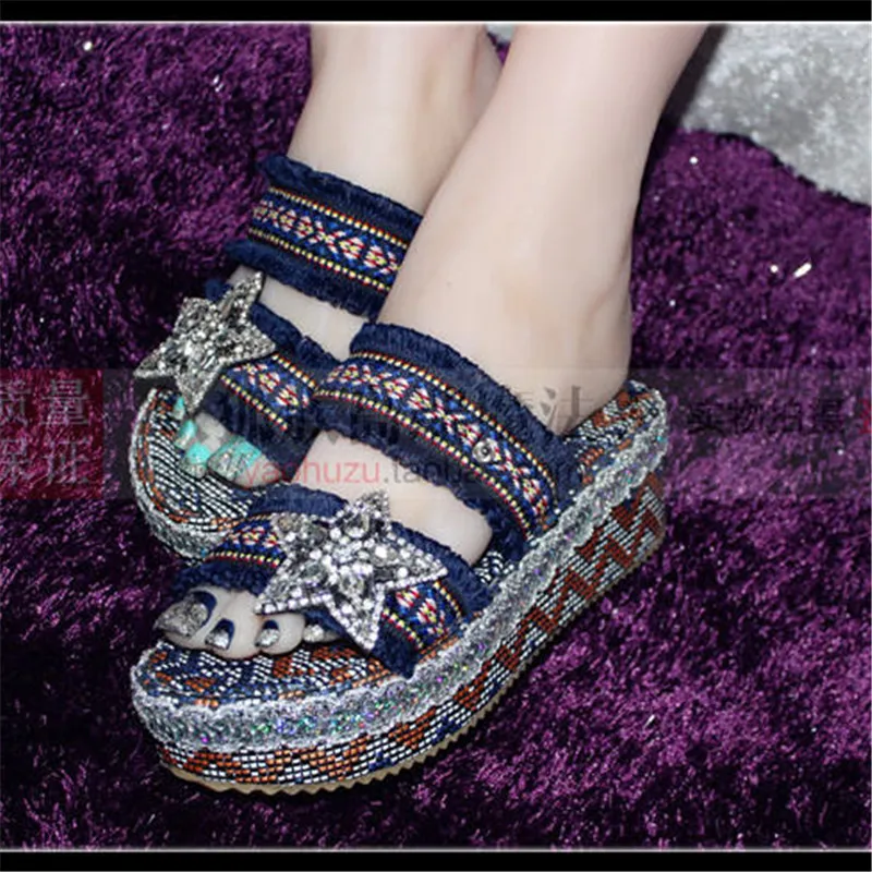 Bling Звезды Обувь Девушки Тапочки Женщин Платформы Летние Женские Туфли Плоские