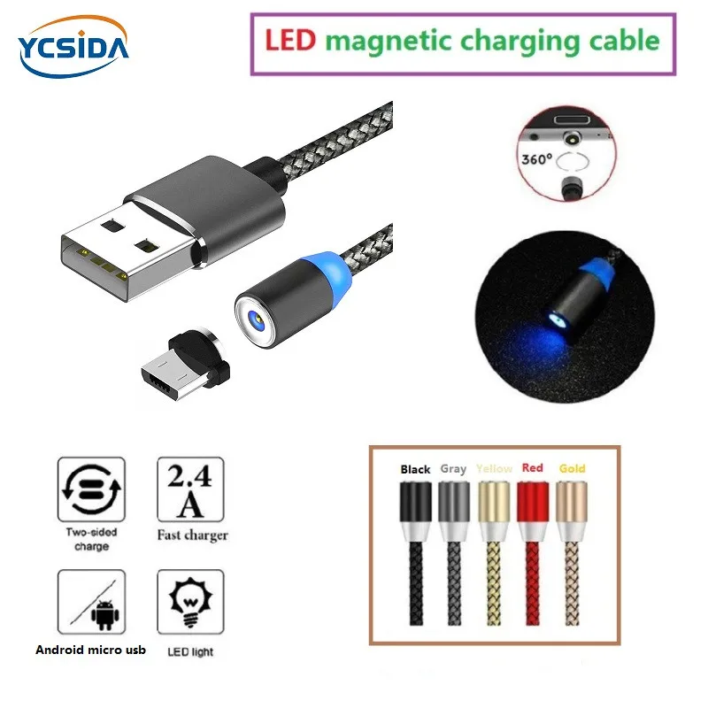 Светодиодный магнитный нейлоновый Android Кабель зарядного устройства микро usb для