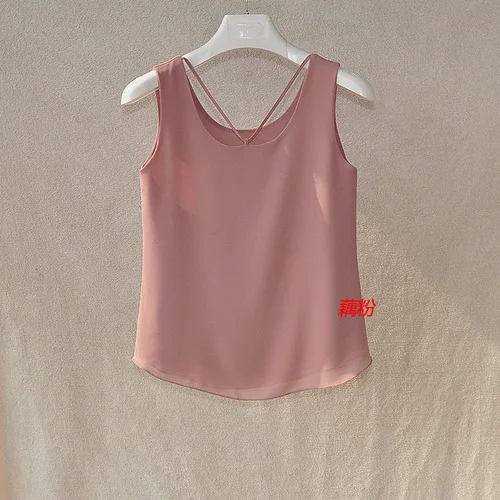 Lotus color Fashion Brand Women Tanks Top Summer Sexy Shirt Camis Plus Size Sleeveless Blouse Double Layer Chiffon Blouses - Цвет: Lotus color