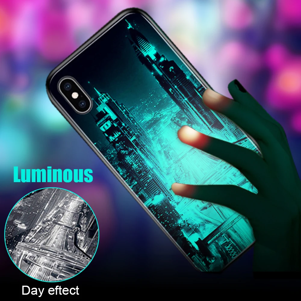 City Luminous Phone Case For Xiaomi Redmi Note 6 Pro 5 Plus 4 4X 6A Glass Cover Mi A2 A1 5X 6X Mi6 8 Lite Funda |